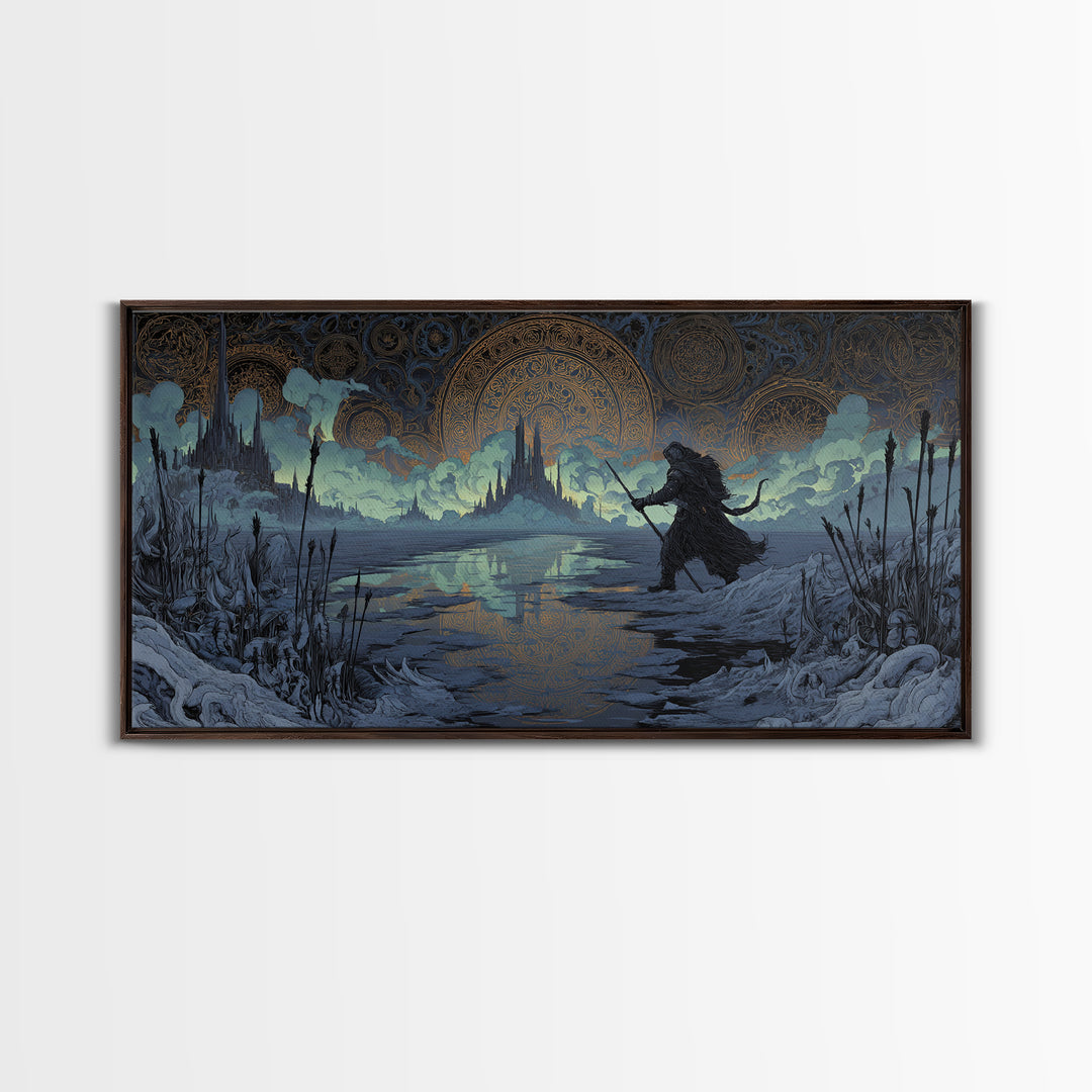 The Frost Beyond Carcosa, Wide Panoramic Art, Gothic Horror Wall Art, Framed Canvas Print, Halloween Wall Decor, Gothic Home Decor