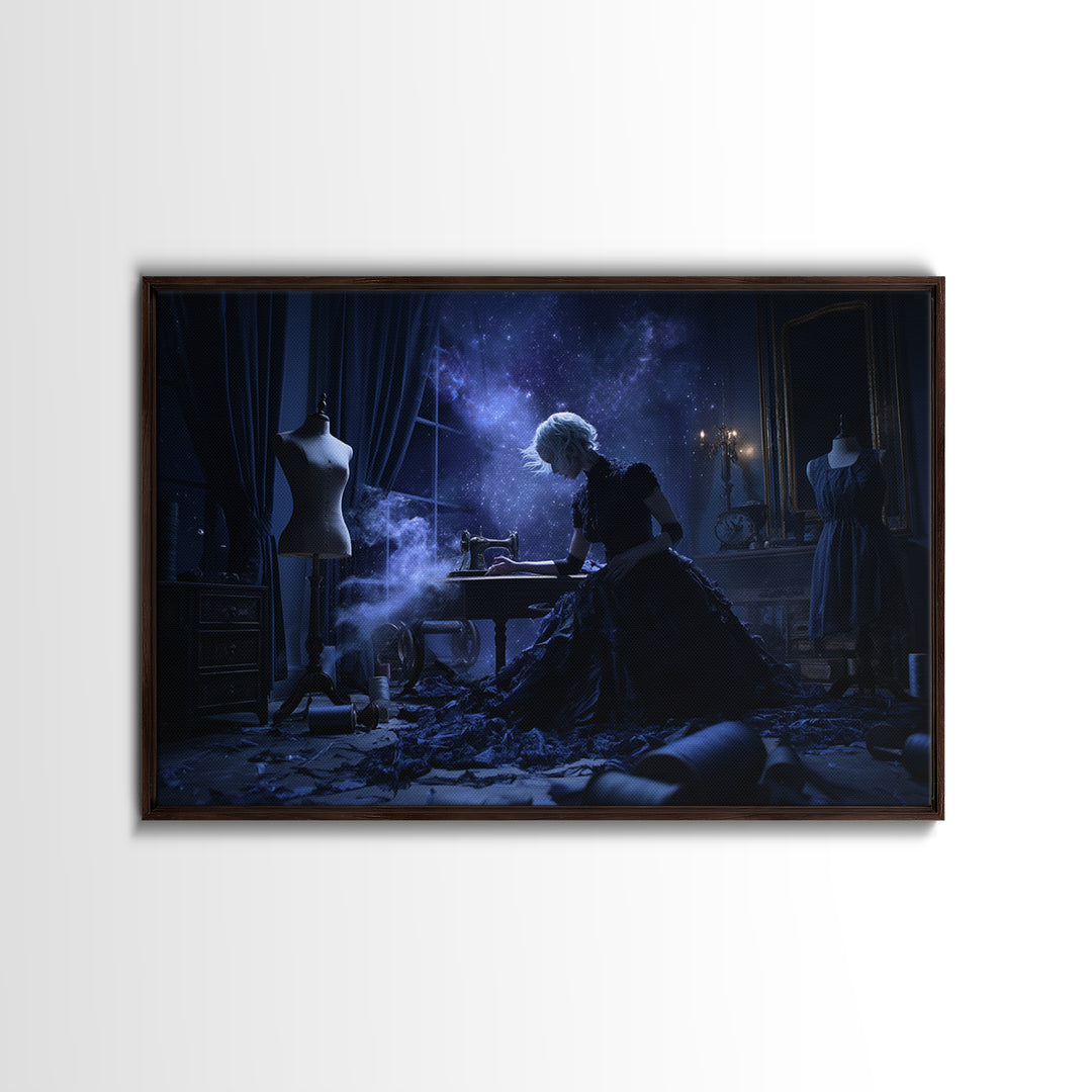 The Seamstress Of Living Nebulae, Landscape Wall Art, Dark Halloween Decor, Framed Canvas Print, Halloween Wall Decor, Gothic Home Decor