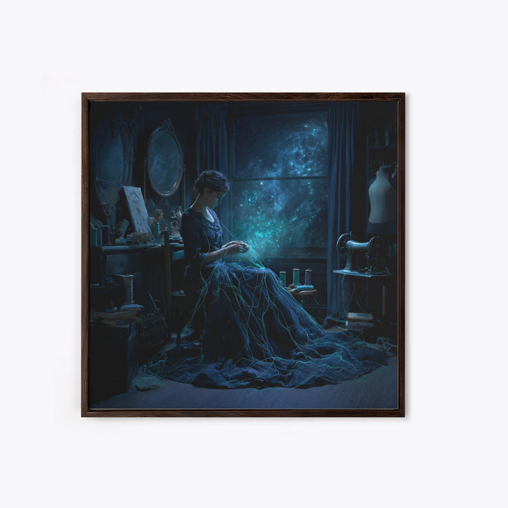 The Seamstress Of Living Nebulae, Square Wall Art, Macabre Wall Art, Framed Canvas Print, Halloween Wall Decor, Gothic Home Decor