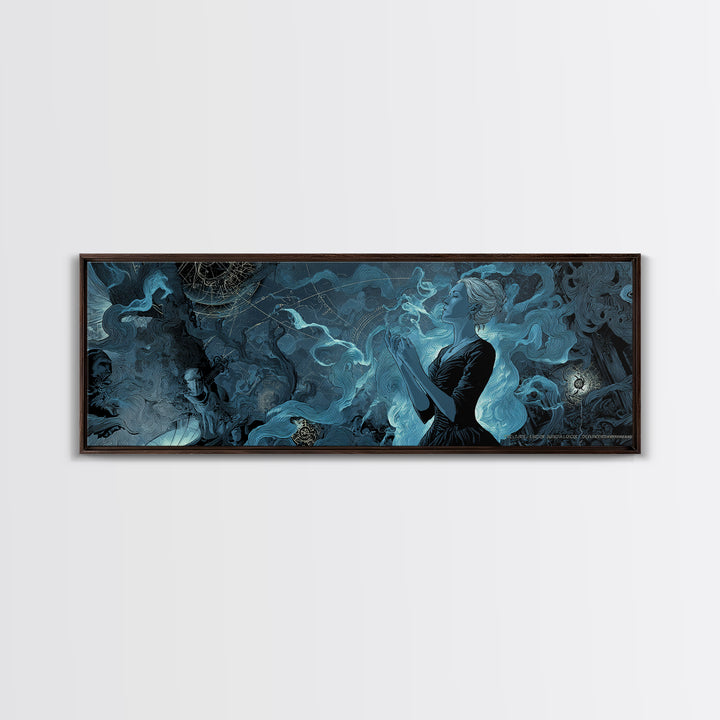 The Seamstress Of Living Nebulae, Extra Wide Wall Art, Lovecraftian Horror Art, Framed Canvas Print, Halloween Wall Decor, Gothic Home Decor
