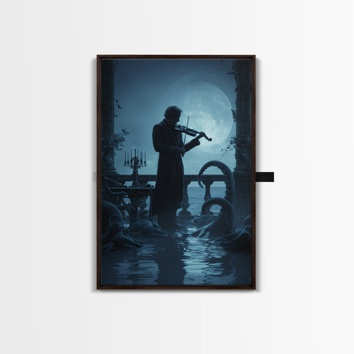 The Violinist Of The Drowned Moon, Vertical Wall Art, Macabre Wall Art, Canvas Print, Halloween Wall Decor, Gothic Home Decor
