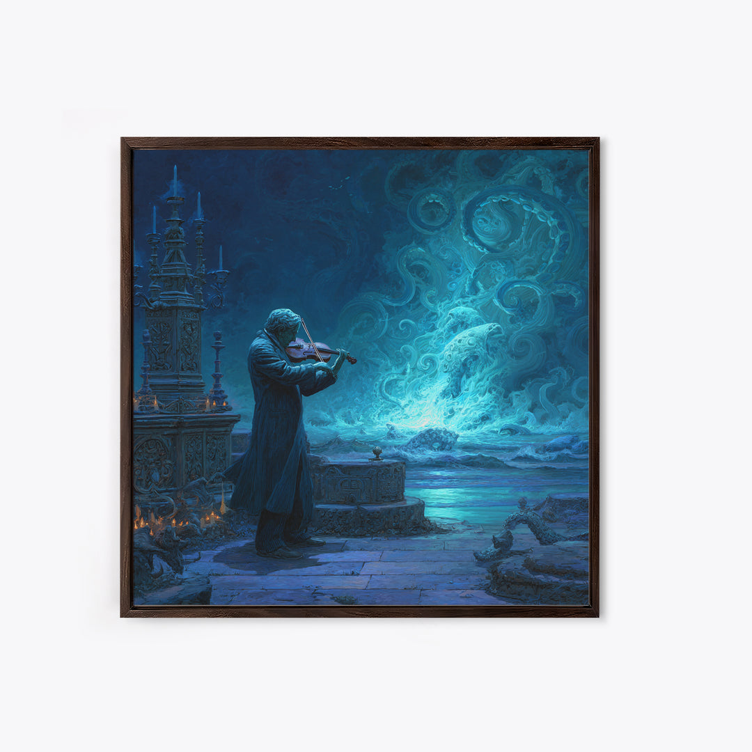 The Violinist Of The Drowned Moon, Square Wall Art, Haunted Gothic Art, Canvas Print, Halloween Wall Decor, Gothic Home Decor