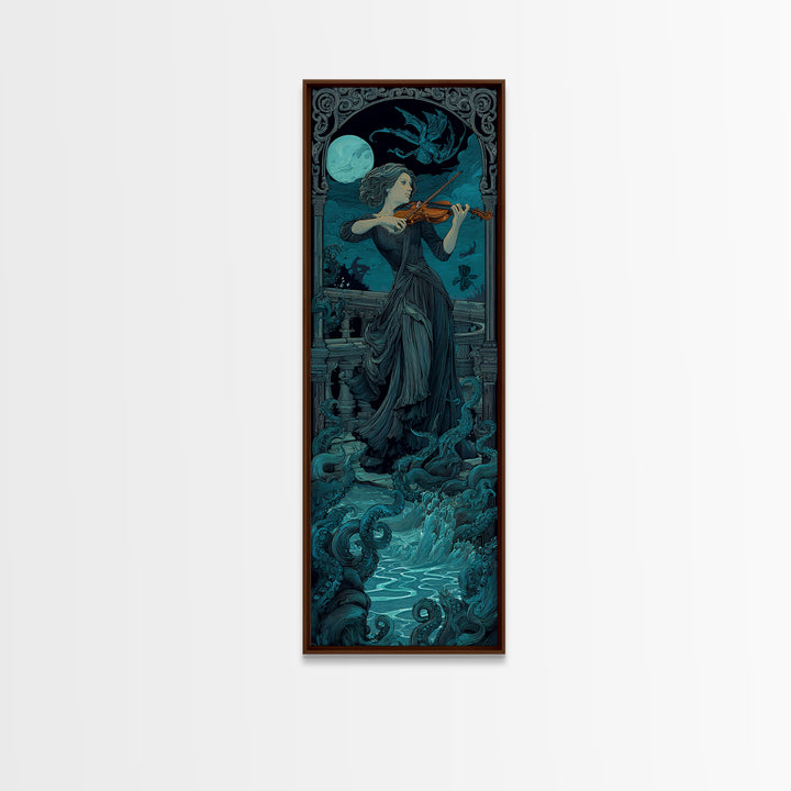 The Violinist Of The Drowned Moon, Tall Narrow Wall Art, Spooky Home Decor, Canvas Print, Halloween Wall Decor, Gothic Home Decor