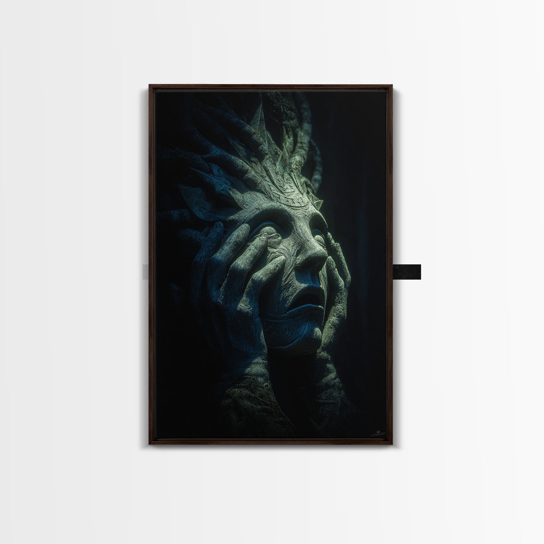 The Mask Of The Crawling God, Vertical Wall Art, Eldritch Gothic Decor, Canvas Print, Halloween Wall Decor, Gothic Home Decor