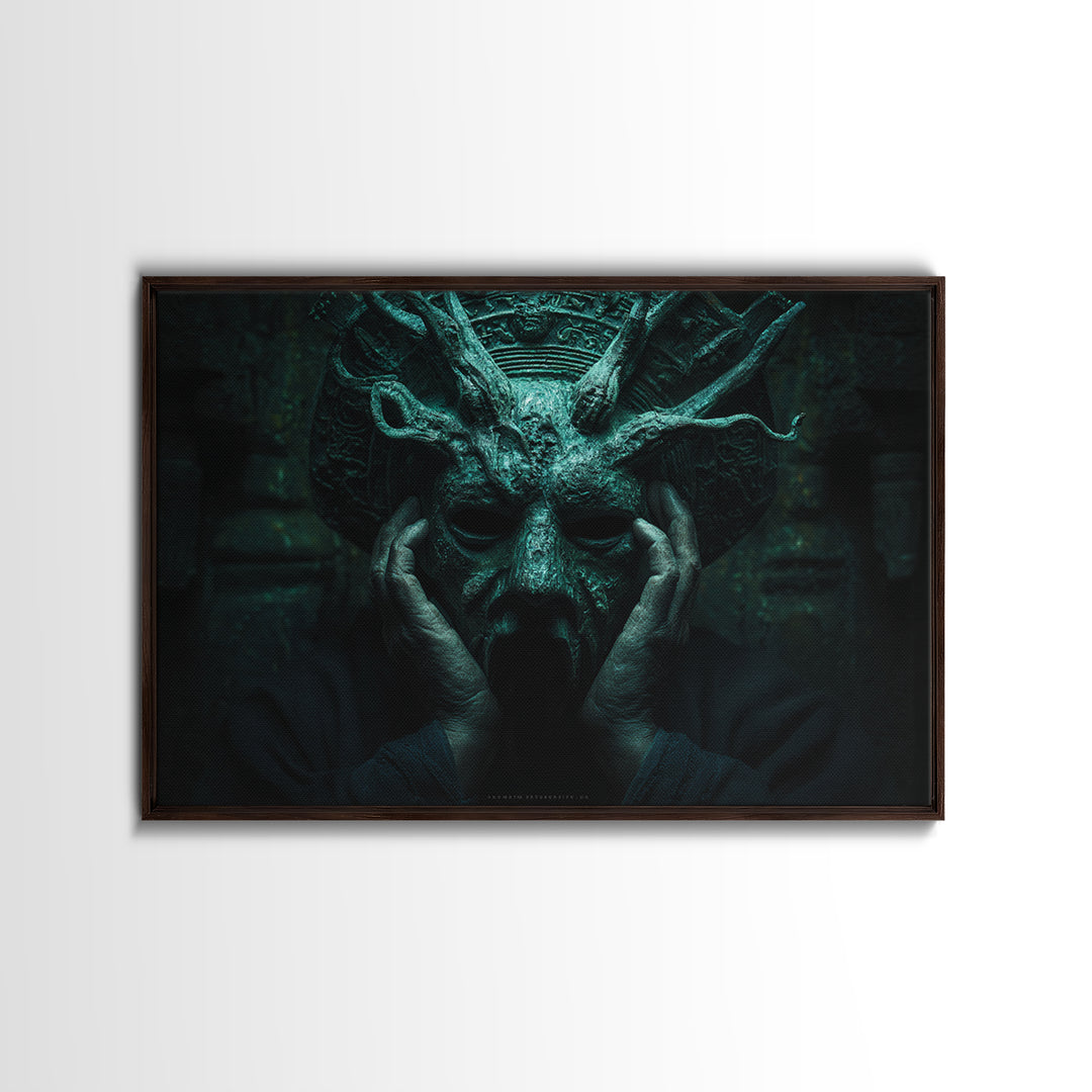 The Mask Of The Crawling God, Landscape Wall Art, Dark Fantasy Wall Art, Framed Canvas Print, Halloween Wall Decor, Gothic Home Decor