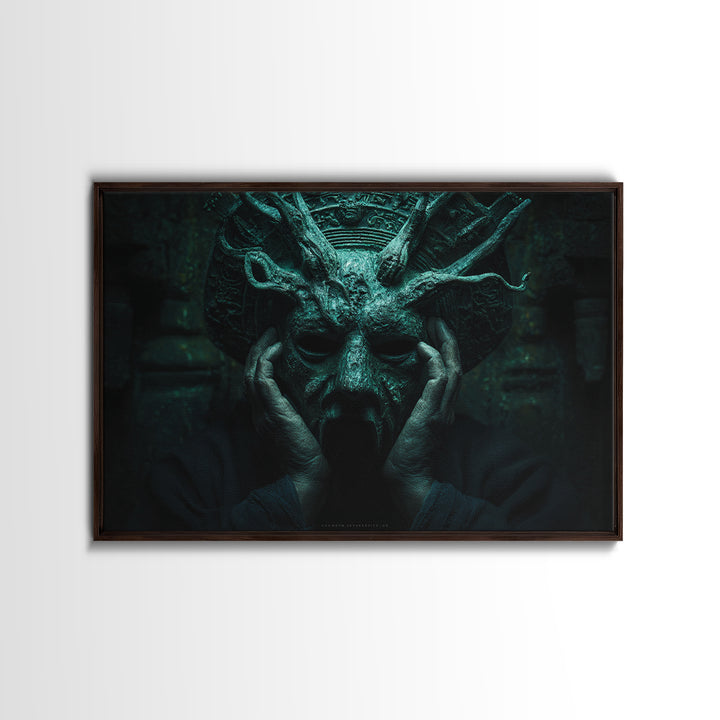 The Mask Of The Crawling God, Landscape Wall Art, Dark Fantasy Wall Art, Framed Canvas Print, Halloween Wall Decor, Gothic Home Decor