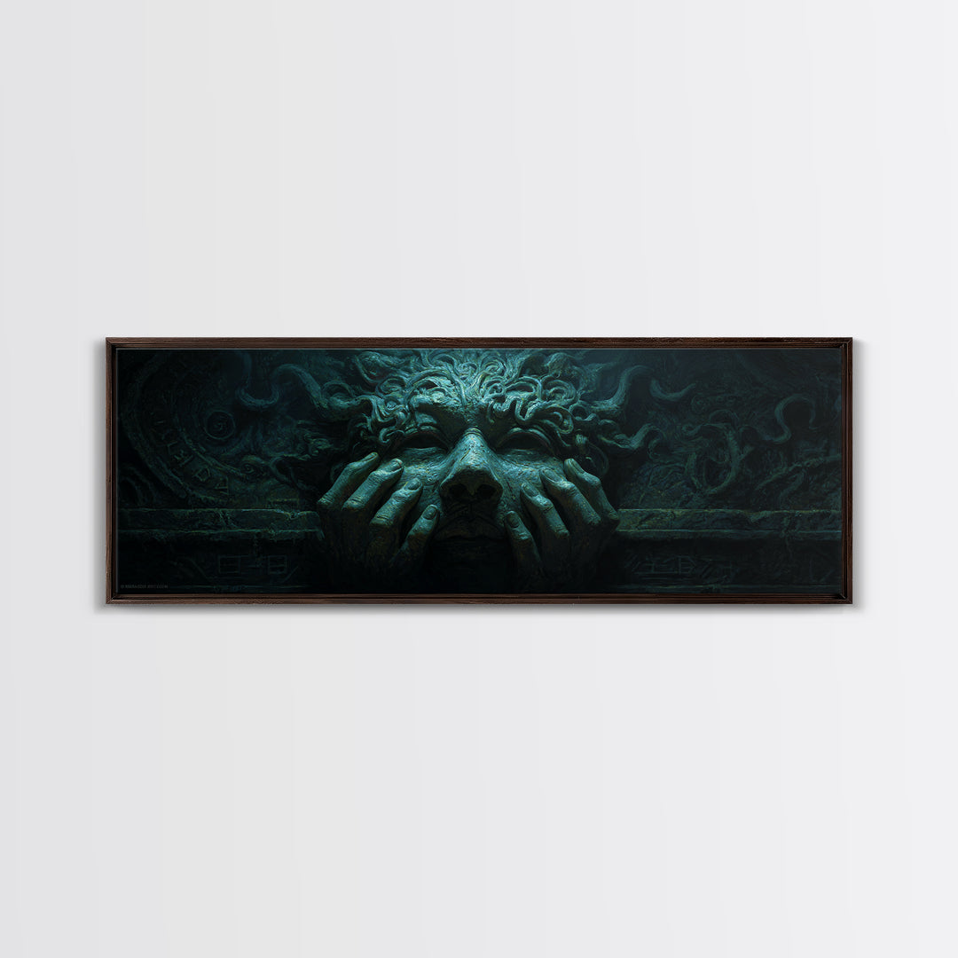 The Mask Of The Crawling God, Extra Wide Wall Art, Macabre Wall Art, Canvas Print, Halloween Wall Decor, Gothic Home Decor