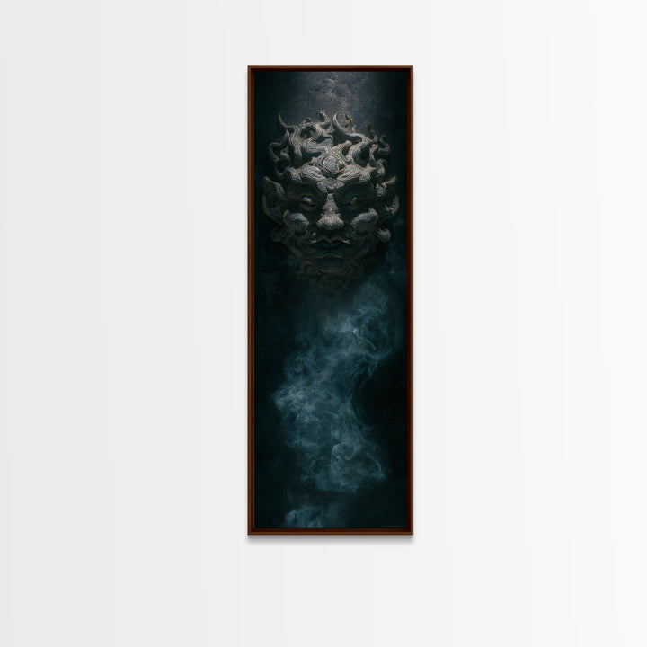 The Mask Of The Crawling God, Tall Narrow Wall Art, Macabre Wall Art, Canvas Print, Halloween Wall Decor, Gothic Home Decor, Halloween Decor
