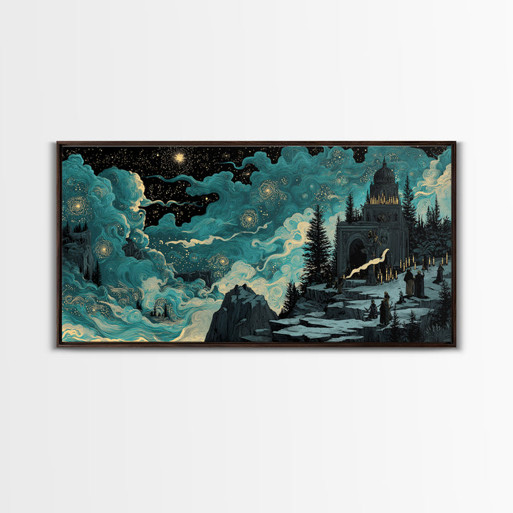 The Candelit Ark Of Forgotten Stars, Wide Panoramic Art, Haunted Gothic Art, Canvas Print, Halloween Wall Decor, Gothic Home Decor