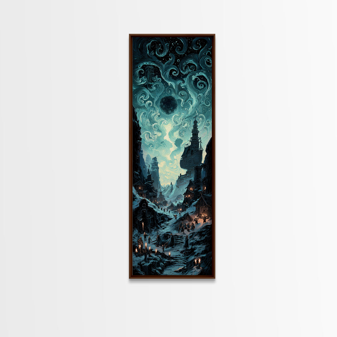 The Candelit Ark Of Forgotten Stars, Tall Narrow Wall Art, Dark Halloween Decor, Framed Canvas Print, Halloween Wall Decor