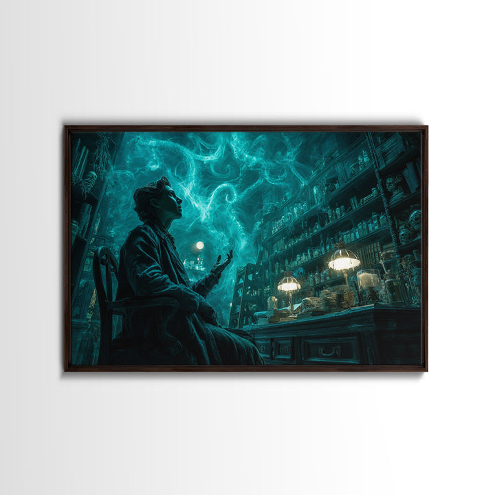 The Archivist Of Dreaming Bones, Landscape Wall Art, Spooky Home Decor, Framed Canvas Print, Halloween Wall Decor, Gothic Home Decor