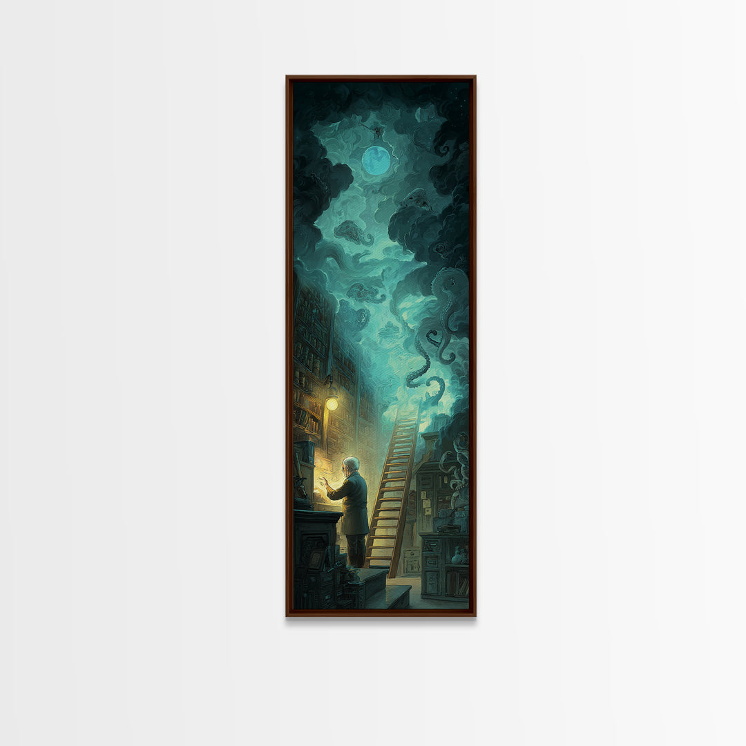 The Archivist Of Dreaming Bones, Tall Narrow Wall Art, Haunted Gothic Art, Canvas Print, Halloween Wall Decor, Gothic Home Decor