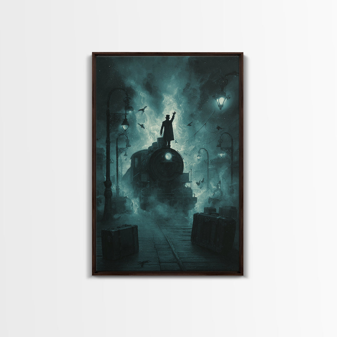 The Phantom Train To Kadath, Vertical Wall Art, Eldritch Gothic Decor, Framed Canvas Print, Halloween Wall Decor, Gothic Home Decor
