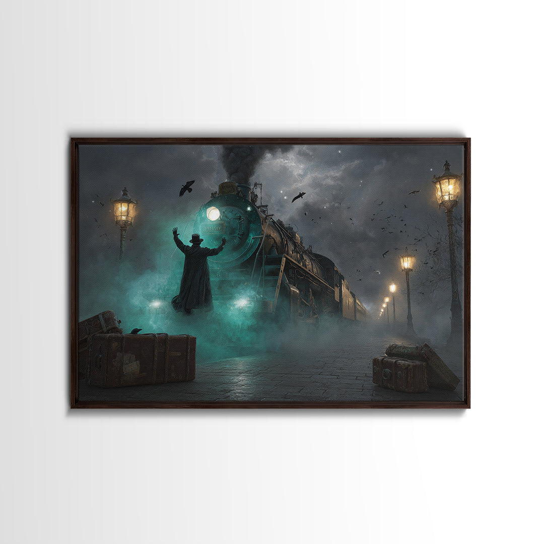 The Phantom Train To Kadath, Landscape Wall Art, Dark Fantasy Wall Art, Framed Canvas Print, Halloween Wall Decor, Gothic Home Decor