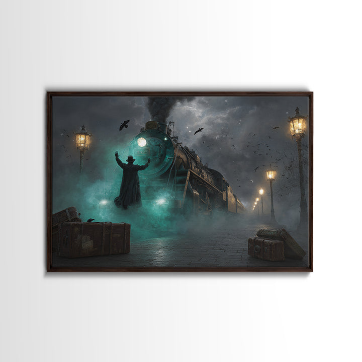 The Phantom Train To Kadath, Landscape Wall Art, Dark Fantasy Wall Art, Framed Canvas Print, Halloween Wall Decor, Gothic Home Decor