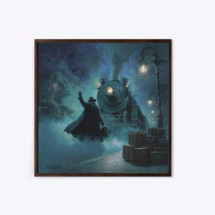 The Phantom Train To Kadath, Square Wall Art, Spooky Home Decor, Framed Canvas Print, Halloween Wall Decor, Gothic Home Decor