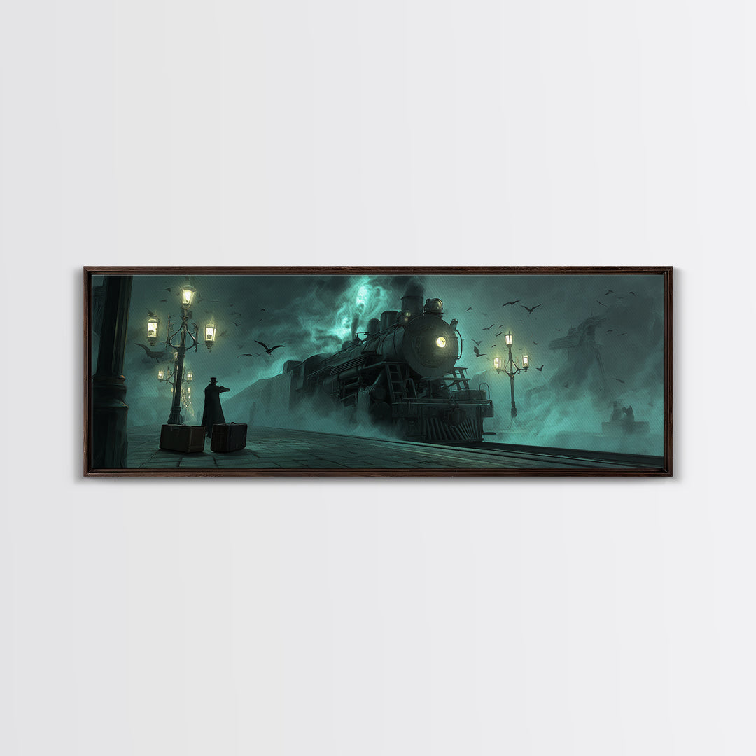 The Phantom Train To Kadath, Extra Wide Wall Art, Eldritch Gothic Decor, Canvas Print, Halloween Wall Decor, Gothic Home Decor