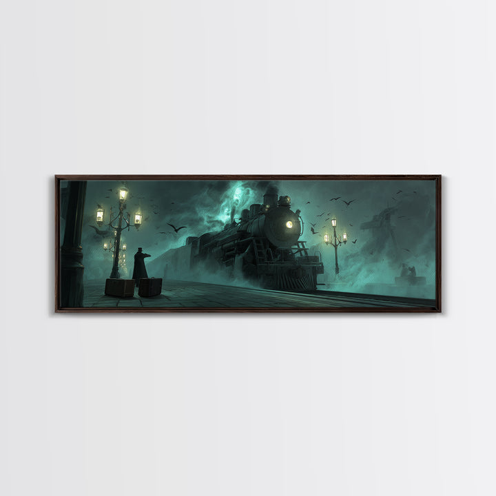 The Phantom Train To Kadath, Extra Wide Wall Art, Eldritch Gothic Decor, Canvas Print, Halloween Wall Decor, Gothic Home Decor