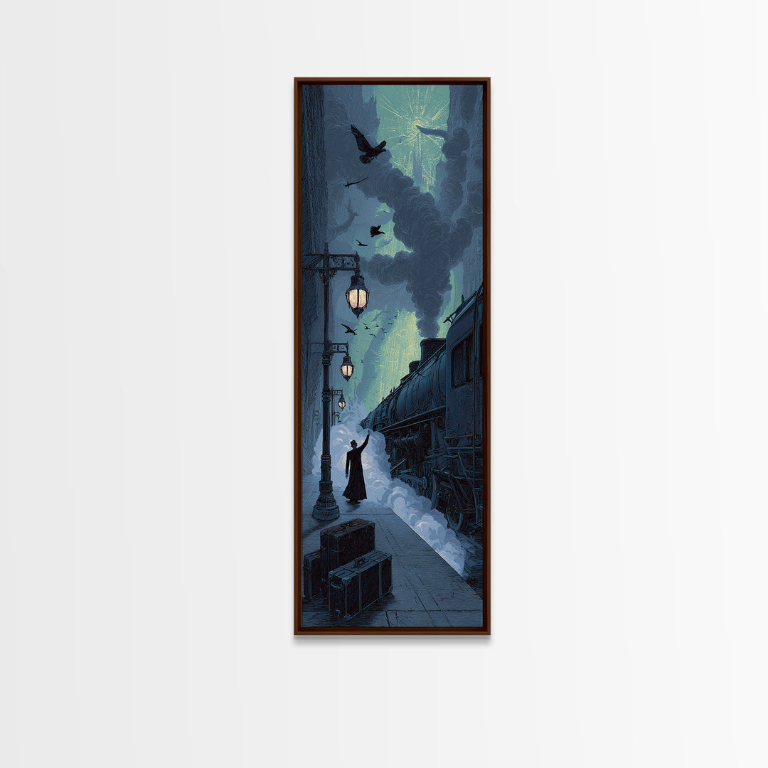 The Phantom Train To Kadath, Tall Narrow Wall Art, Haunted Gothic Art, Framed Canvas Print, Halloween Wall Decor, Gothic Home Decor