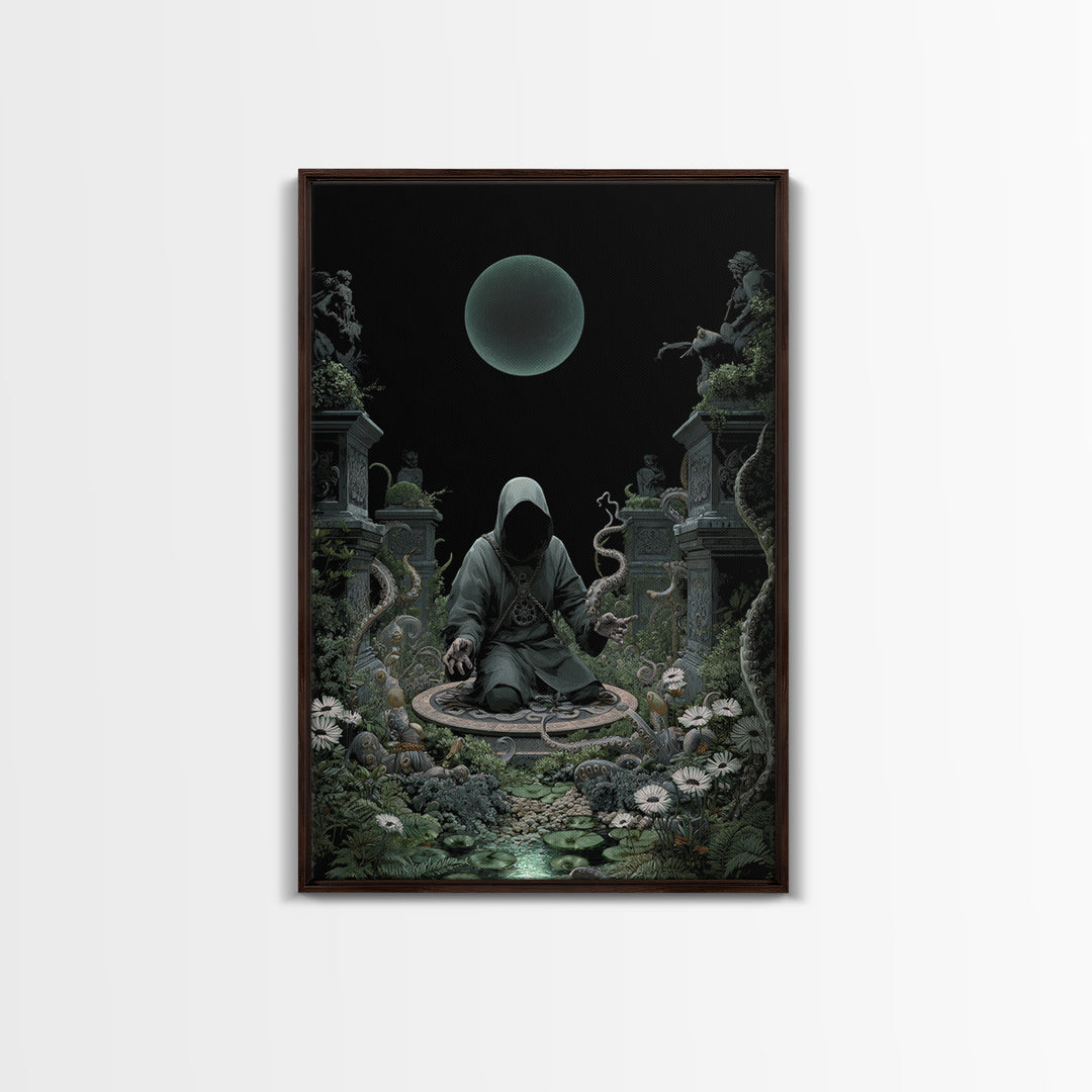 The Garden Of The Eyeless Moon, Vertical Wall Art, Dark Halloween Decor, Framed Canvas Print, Halloween Wall Decor, Gothic Home Decor