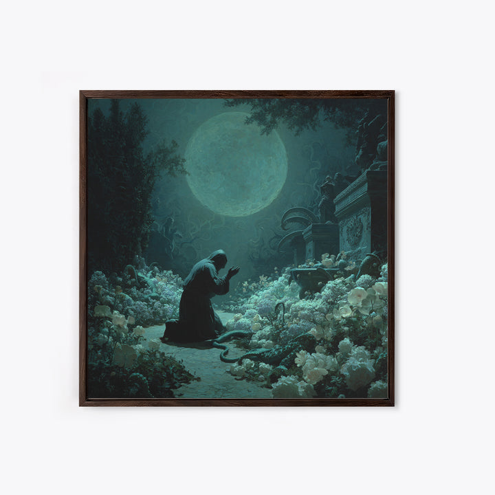 The Garden Of The Eyeless Moon, Square Wall Art, Gothic Horror Wall Art, Framed Canvas Print, Halloween Wall Decor, Gothic Home Decor