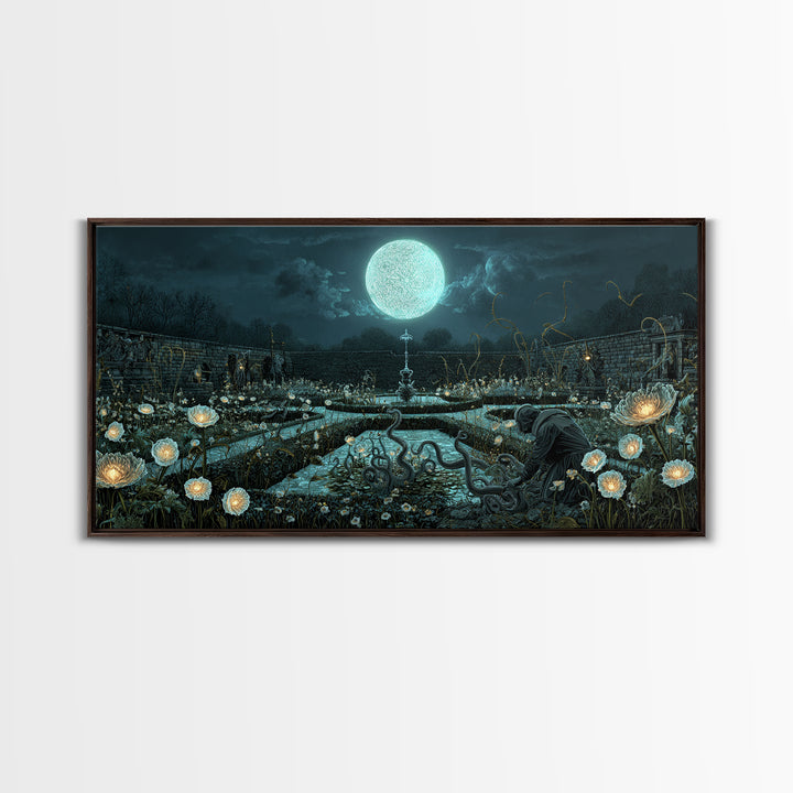 The Garden Of The Eyeless Moon, Wide Panoramic Art, Gothic Horror Wall Art, Canvas Print, Halloween Wall Decor, Gothic Home Decor