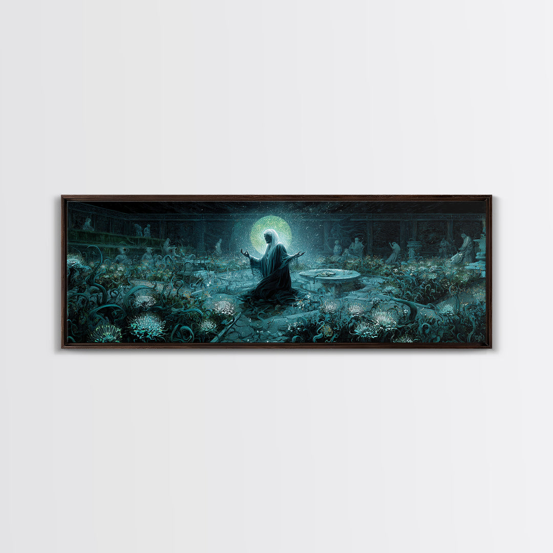 The Garden Of The Eyeless Moon, Extra Wide Wall Art, Eldritch Gothic Decor, Framed Canvas Print, Halloween Wall Decor, Gothic Home Decor