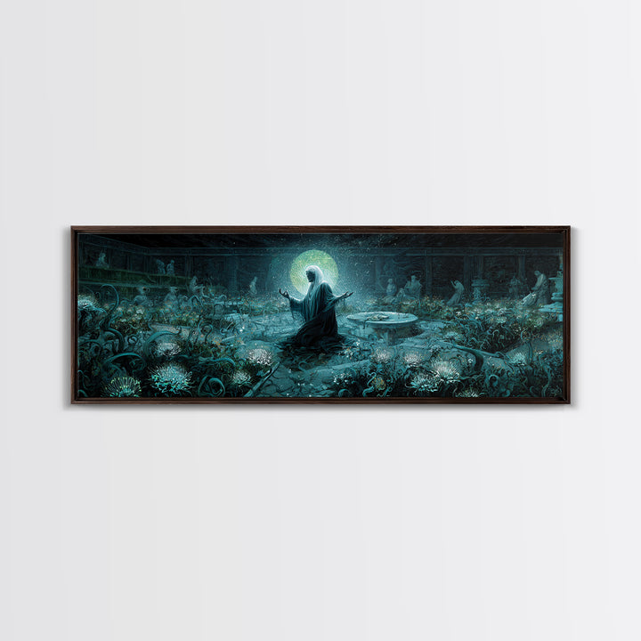 The Garden Of The Eyeless Moon, Extra Wide Wall Art, Eldritch Gothic Decor, Framed Canvas Print, Halloween Wall Decor, Gothic Home Decor