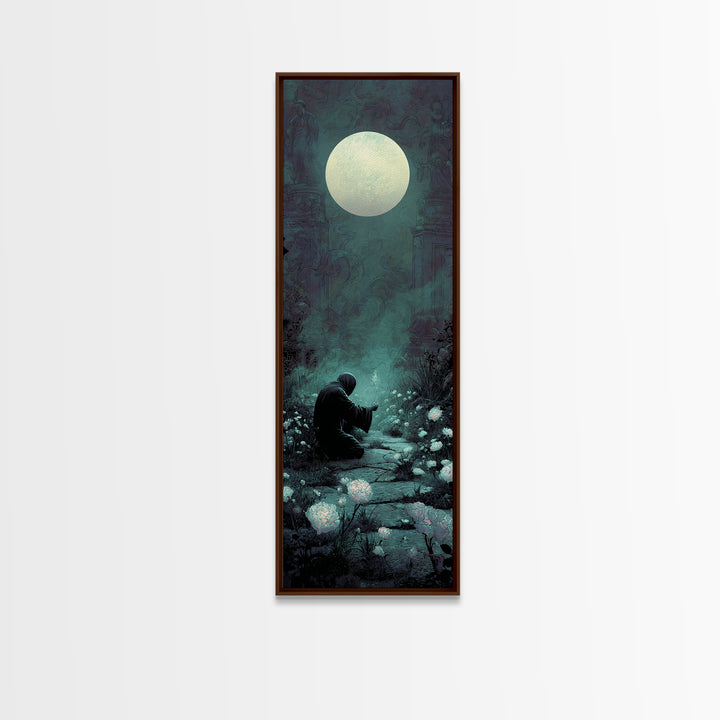 The Garden Of The Eyeless Moon, Tall Narrow Wall Art, Dark Halloween Decor, Framed Canvas Print, Halloween Wall Decor, Gothic Home Decor