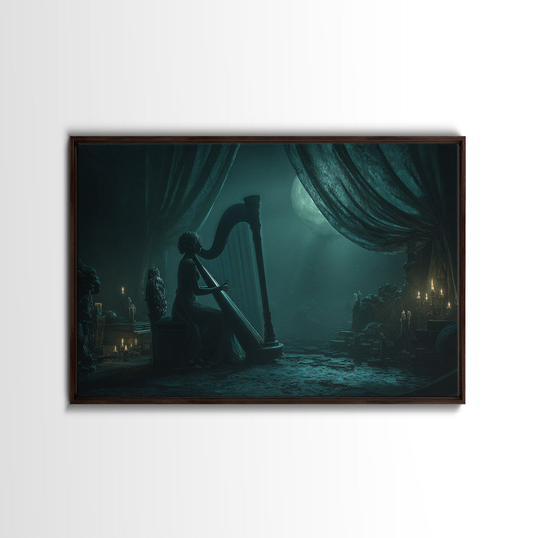 The Harpist Of Abyssal Sleep, Landscape Wall Art, Gothic Horror Wall Art, Canvas Print, Halloween Wall Decor, Gothic Home Decor