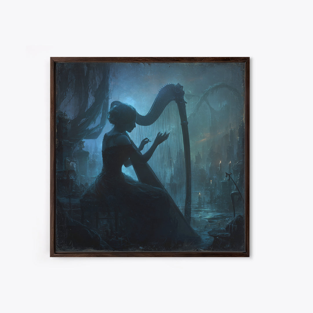 The Harpist Of Abyssal Sleep, Square Wall Art, Dark Halloween Decor, Canvas Print, Halloween Wall Decor, Gothic Home Decor