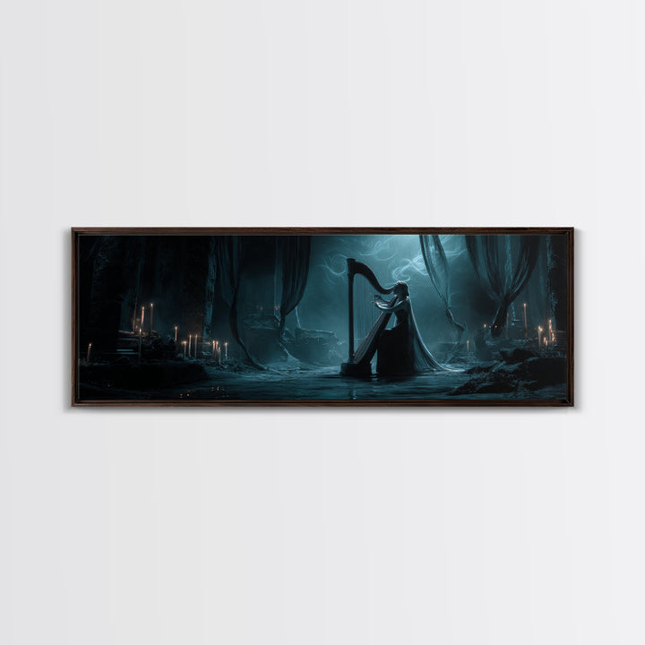The Harpist Of Abyssal Sleep, Extra Wide Wall Art, Dark Fantasy Wall Art, Canvas Print, Halloween Wall Decor, Gothic Home Decor
