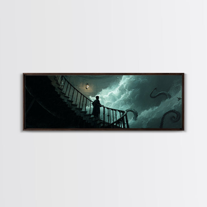 The Last Lighthouse Of Y’Ha-Nthlei, Extra Wide Wall Art, Lovecraftian Horror Art, Canvas Print, Halloween Wall Decor, Gothic Home Decor