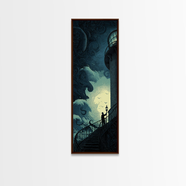 The Last Lighthouse Of Y’Ha-Nthlei, Tall Narrow Wall Art, Dark Fantasy Wall Art, Canvas Print, Halloween Wall Decor, Gothic Home Decor