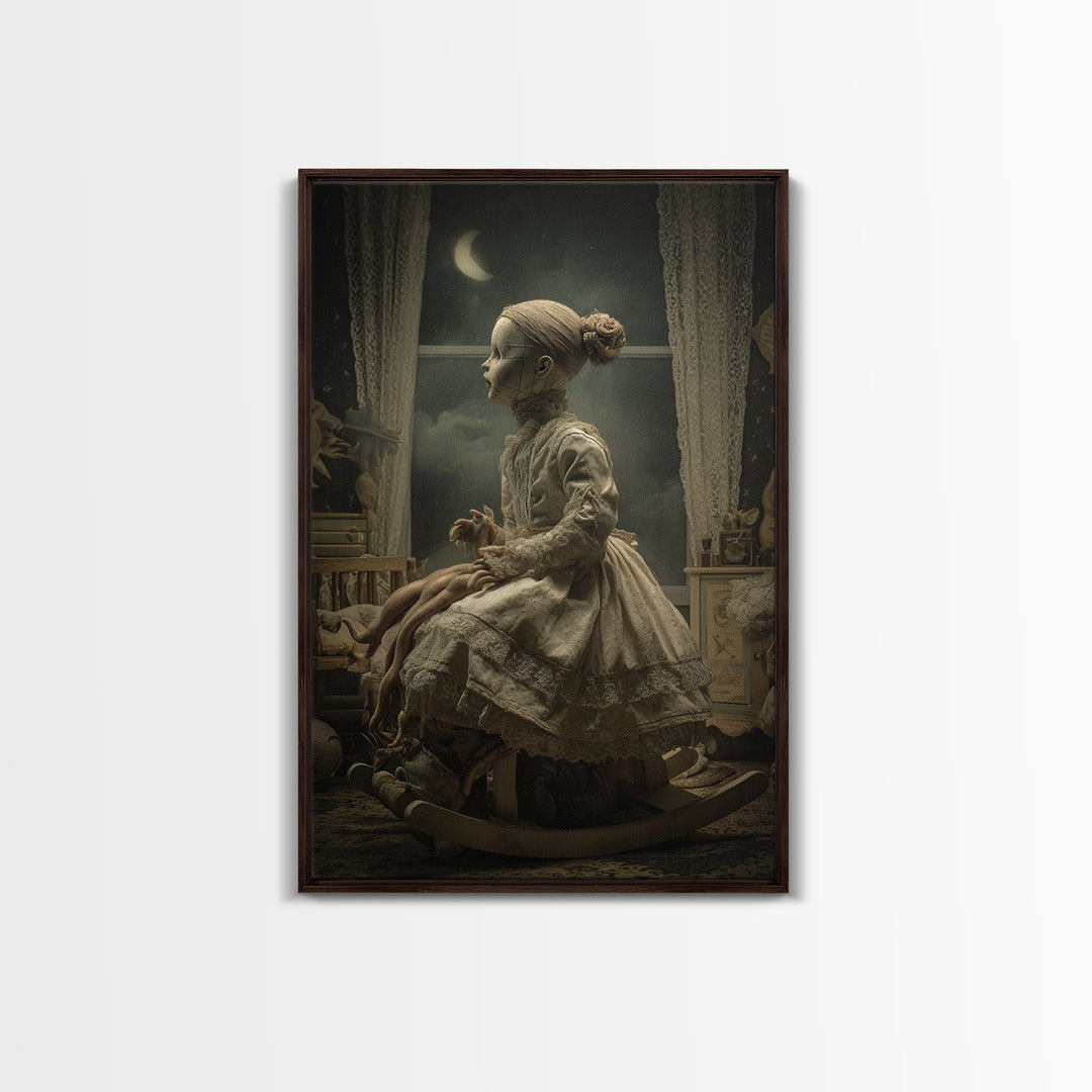 The Doll From Beyond The Void, Vertical Wall Art, Gothic Horror Wall Art, Framed Canvas Print, Halloween Wall Decor, Gothic Home Decor