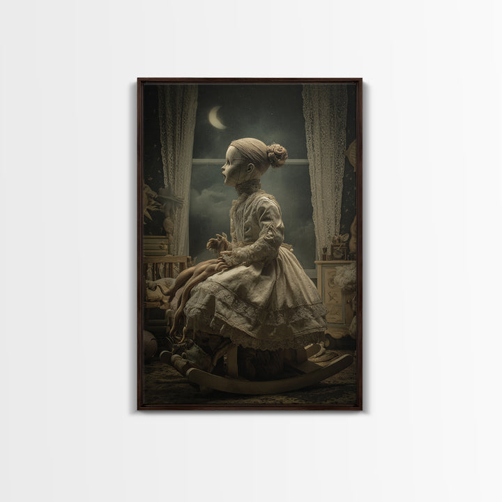 The Doll From Beyond The Void, Vertical Wall Art, Gothic Horror Wall Art, Framed Canvas Print, Halloween Wall Decor, Gothic Home Decor