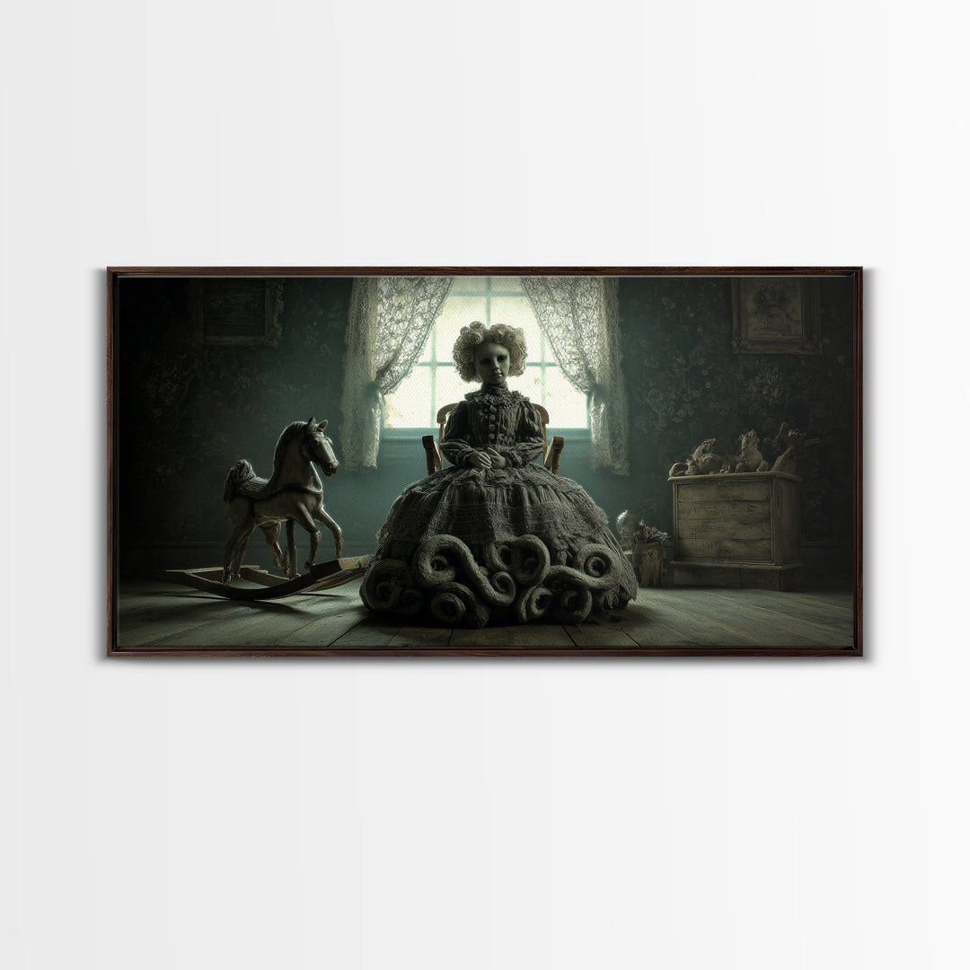 The Doll From Beyond The Void, Wide Panoramic Art, Dark Fantasy Wall Art, Canvas Print, Halloween Wall Decor, Gothic Home Decor