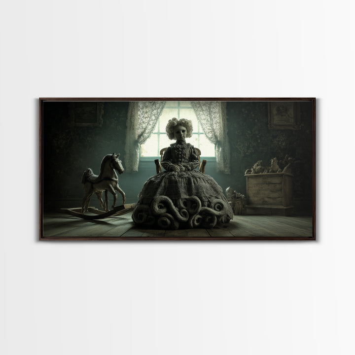 The Doll From Beyond The Void, Wide Panoramic Art, Dark Fantasy Wall Art, Canvas Print, Halloween Wall Decor, Gothic Home Decor