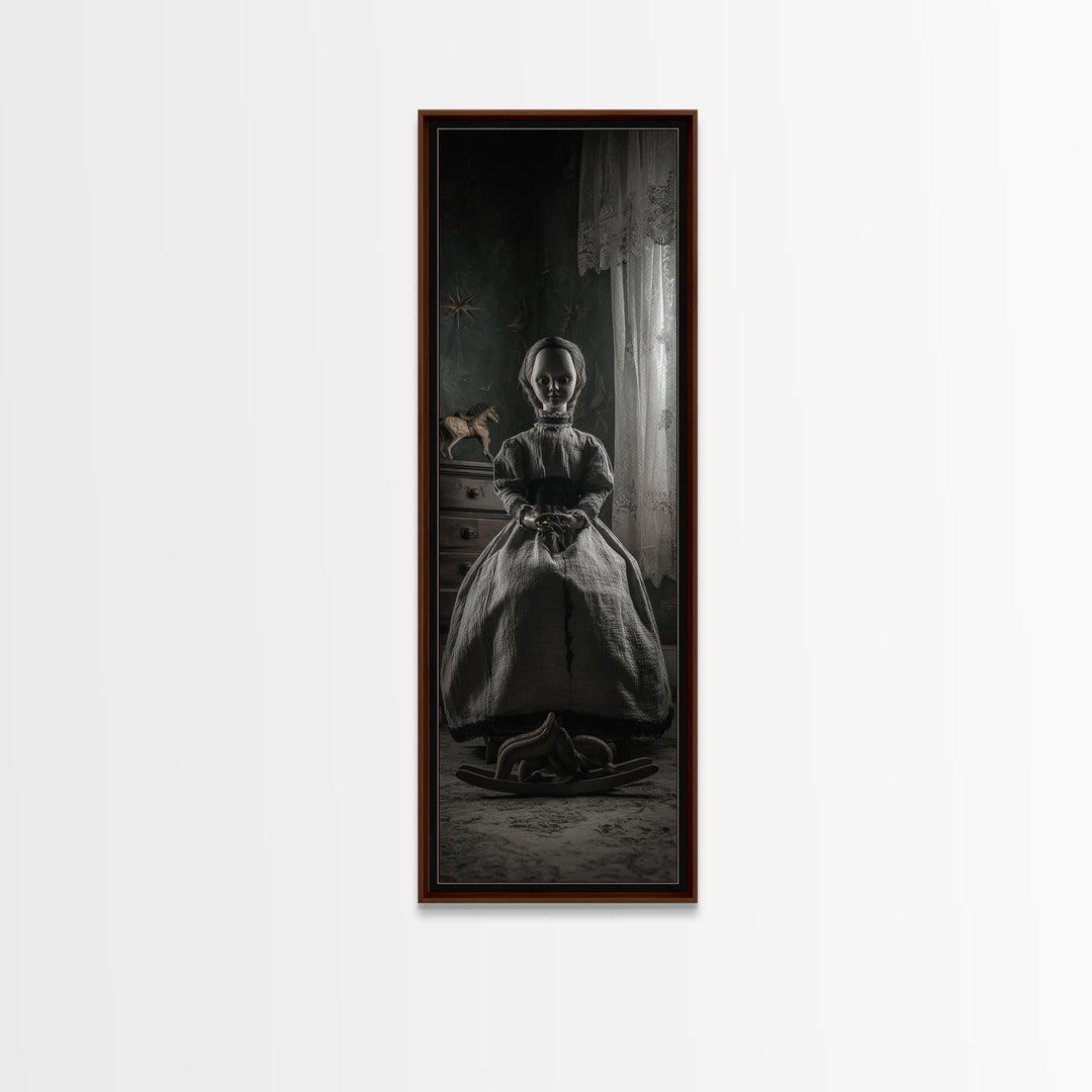 The Doll From Beyond The Void, Tall Narrow Wall Art, Lovecraftian Horror Art, Framed Canvas Print, Halloween Wall Decor, Gothic Home Decor