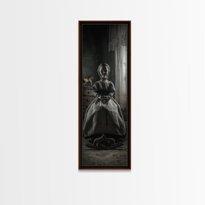 The Doll From Beyond The Void, Tall Narrow Wall Art, Lovecraftian Horror Art, Framed Canvas Print, Halloween Wall Decor, Gothic Home Decor