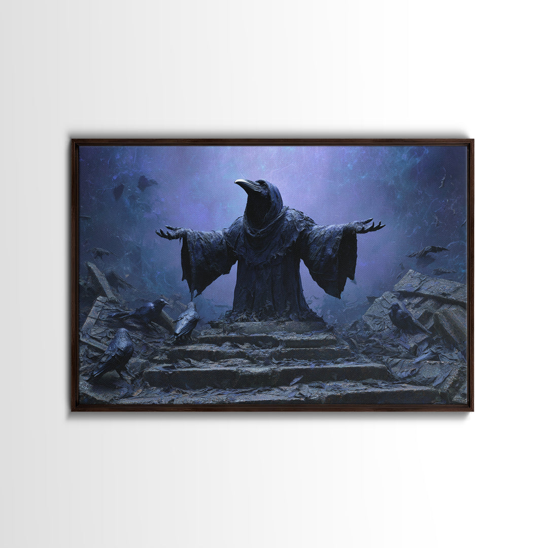 The Raven Sermon Of Leng, Landscape Wall Art, Spooky Home Decor, Framed Canvas Print, Halloween Wall Decor, Gothic Home Decor