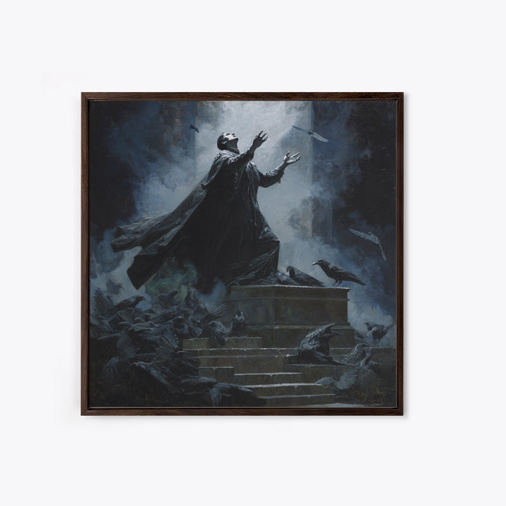 The Raven Sermon Of Leng, Square Wall Art, Dark Fantasy Wall Art, Framed Canvas Print, Halloween Wall Decor, Gothic Home Decor