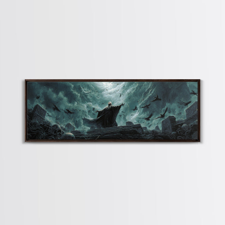 The Raven Sermon Of Leng, Extra Wide Wall Art, Cosmic Horror Wall Art, Framed Canvas Print, Halloween Wall Decor, Gothic Home Decor