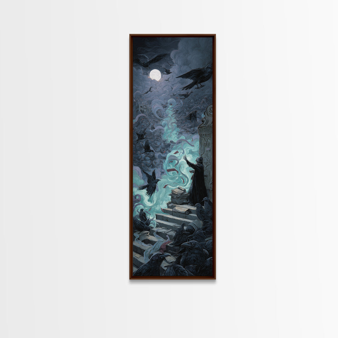 The Raven Sermon Of Leng, Tall Narrow Wall Art, Gothic Horror Wall Art, Canvas Print, Halloween Wall Decor, Gothic Home Decor