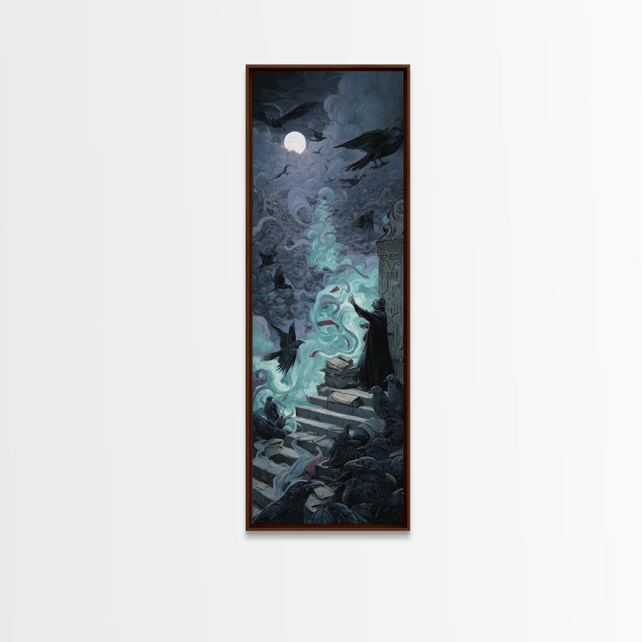 The Raven Sermon Of Leng, Tall Narrow Wall Art, Gothic Horror Wall Art, Canvas Print, Halloween Wall Decor, Gothic Home Decor