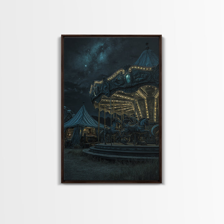 The Carousel Of Sleeping Planets, Vertical Wall Art, Dark Fantasy Wall Art, Framed Canvas Print, Halloween Wall Decor, Gothic Home Decor