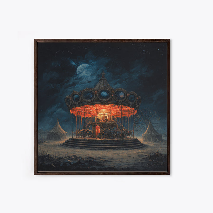 The Carousel Of Sleeping Planets, Square Wall Art, Haunted Gothic Art, Framed Canvas Print, Halloween Wall Decor, Gothic Home Decor