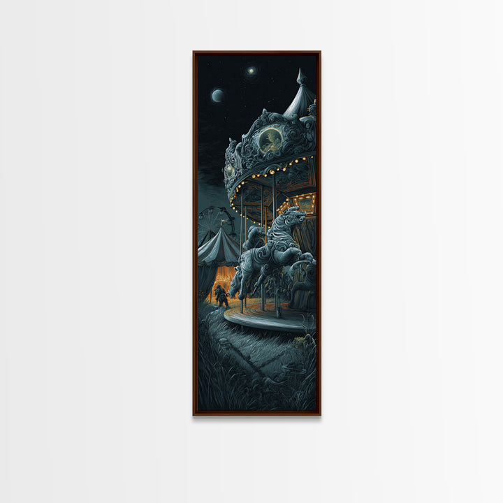 The Carousel Of Sleeping Planets, Tall Narrow Wall Art, Eldritch Gothic Decor, Framed Canvas Print, Halloween Wall Decor, Gothic Home Decor