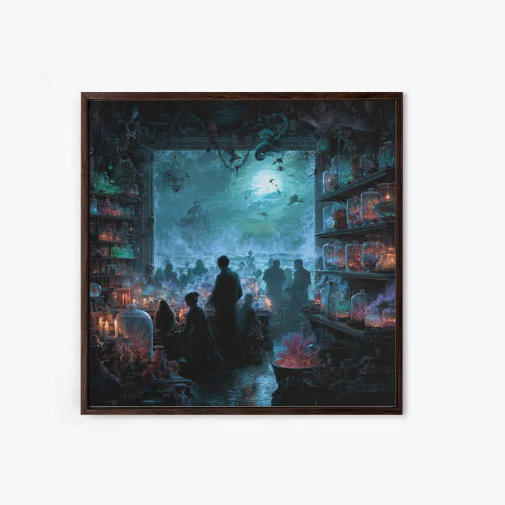 The Apothecary Of Black Seashell Dreams, Square Wall Art, Dark Fantasy Wall Art, Canvas Print, Halloween Wall Decor, Gothic Home Decor
