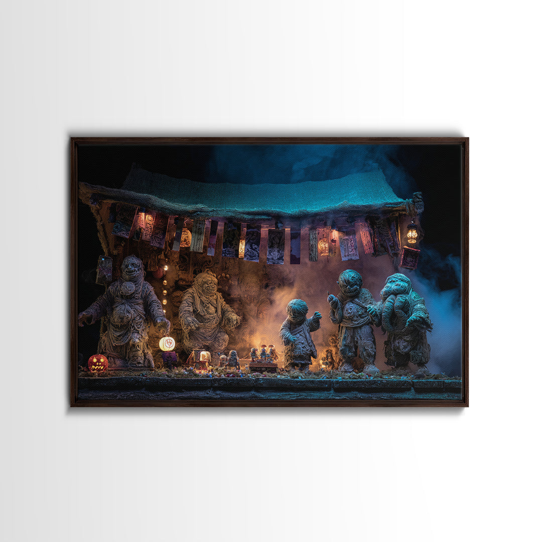 The Festival Of The Little Old Ones, Landscape Wall Art, Haunted Gothic Art, Framed Canvas Print, Halloween Wall Decor, Gothic Home Decor